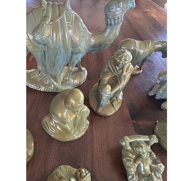 Vintage Light Green Holland Mold Complete Nativity 15 Piece Set Angel Baby Jesus - Picture 7 of 14